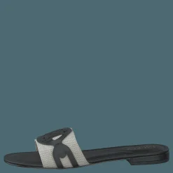 Lauren Ralph Lauren Alegra Canvas-Leather Slide Sandal Natural / Black