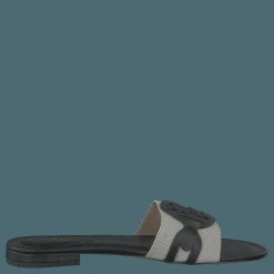 Lauren Ralph Lauren Alegra Canvas-Leather Slide Sandal Natural / Black