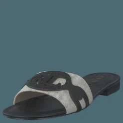 Lauren Ralph Lauren Alegra Canvas-Leather Slide Sandal Natural / Black