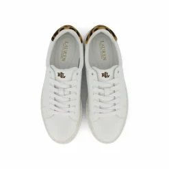 Lauren Ralph Lauren Angeline IV Leather & Haircalf Trainer Snow White/Chestnut Brown