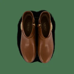 Lauren Ralph Lauren Briela Burnished Leather Bootie Deep Saddle Tan