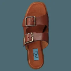 A Pair Buckles Square Flat Cognac