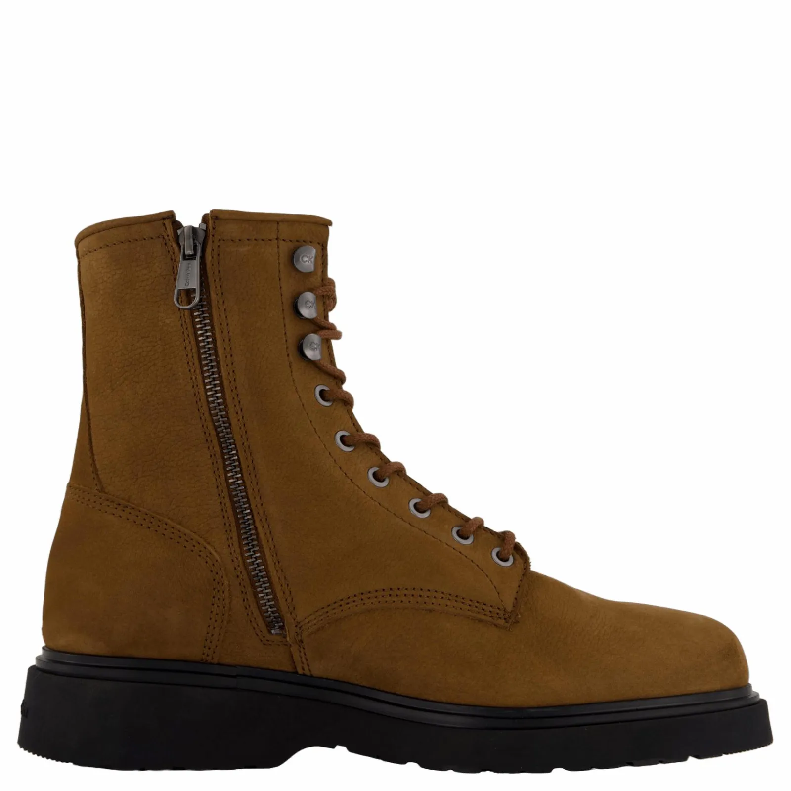 Calvin Klein Lace Up Boot W/ Zip Suede Snuff Brown