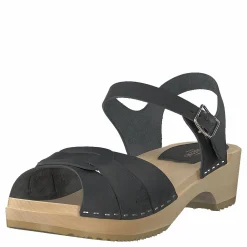 Swedish Hasbeens Peep Toe Low Black